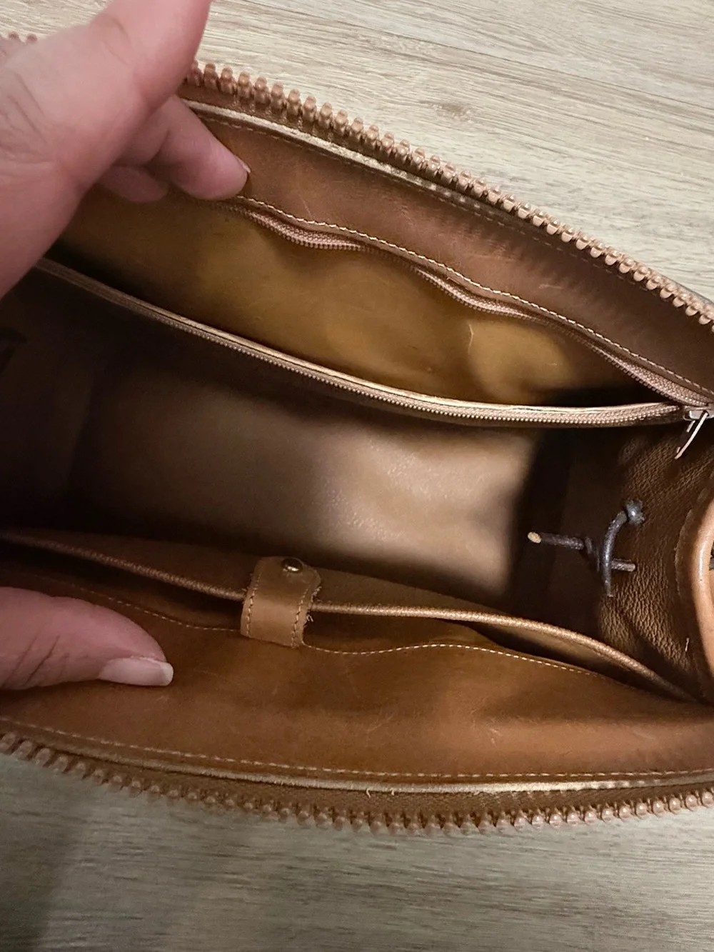 Vintage Dooney & Bourke Taupe Pebbled Leather Satchel with Tan Trim